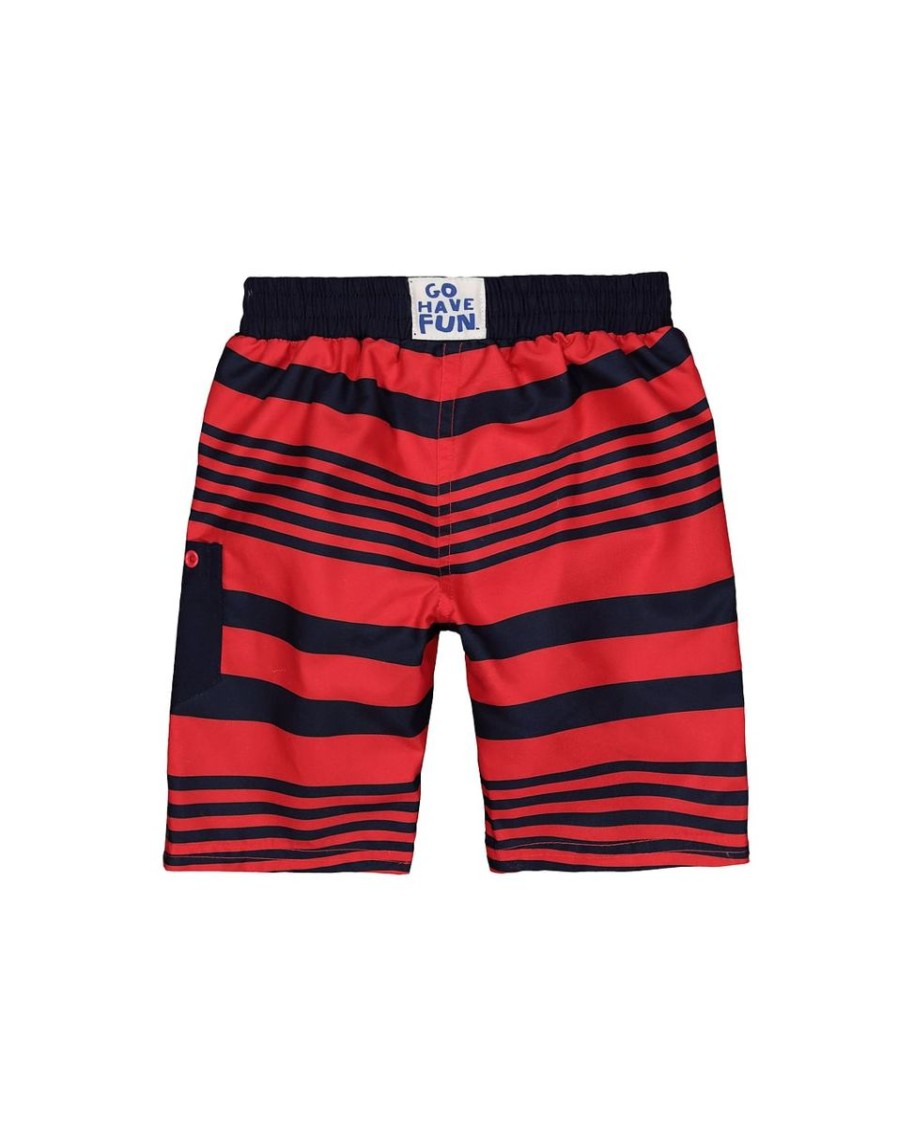 Kids Mothercare Swimsuits For Boys | Navy And Red Stripe Swim Shorts