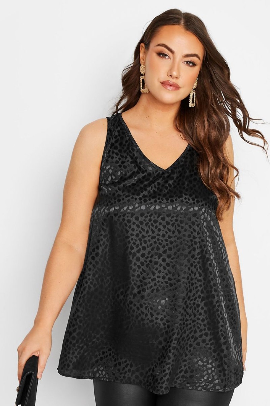 Women The Beach Company Swim & Beach | Plus Size Jacquard Satin Vest Top Black