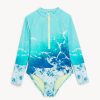 Kids Marks & Spencer Swimsuits For Girls | Photographic Print Long Sleeve Swimsuit Aqua