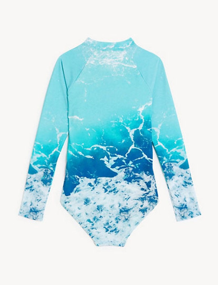 Kids Marks & Spencer Swimsuits For Girls | Photographic Print Long Sleeve Swimsuit Aqua