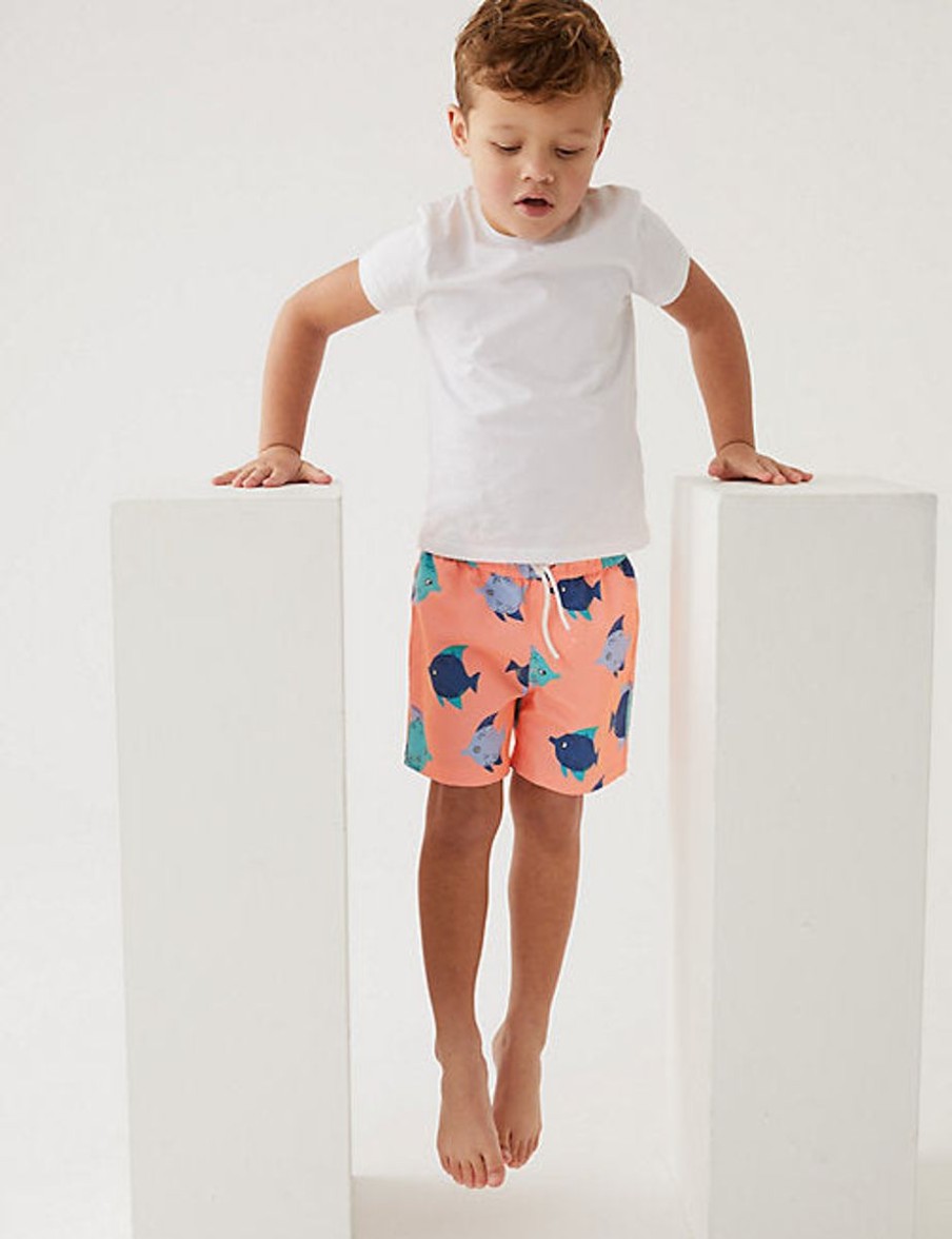 Kids Marks & Spencer Swimsuits For Boys | Fish Swim Shorts Coral Mix